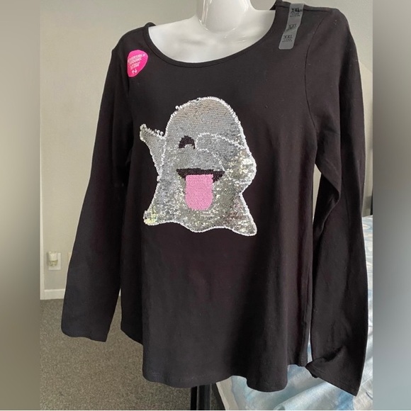 Girls Sequin Halloween Ghost Long Sleeve Shirt Place - Picture 15 of 16